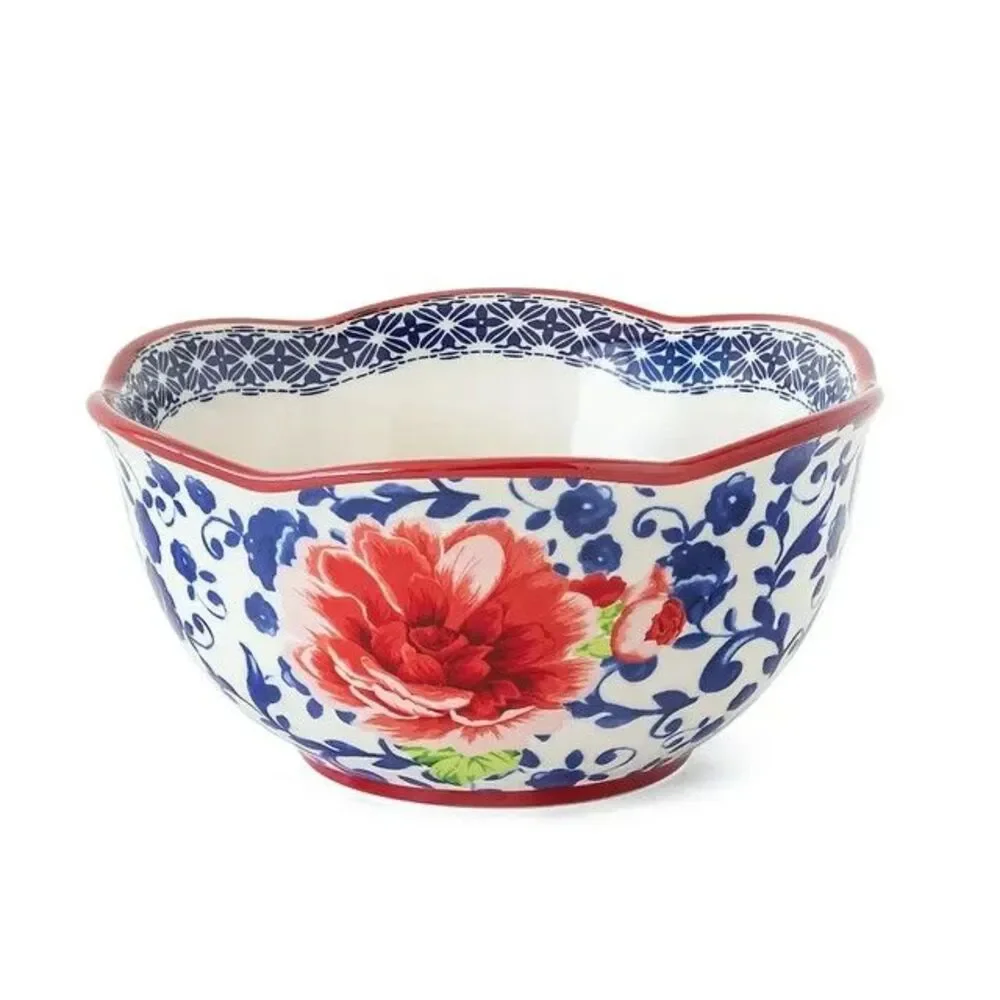 Set of 4 Pioneer Woman Heritage Floral Cereal Bowl Ceramic Red & Blue 6